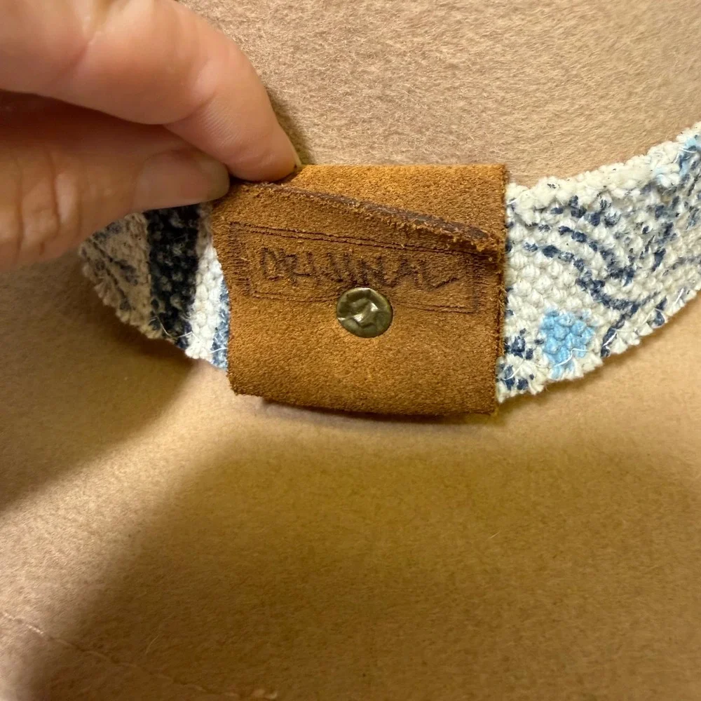 Original Brand Camel Tan 100% Wool Wide Brim Fedora Hat with Tapestry Band